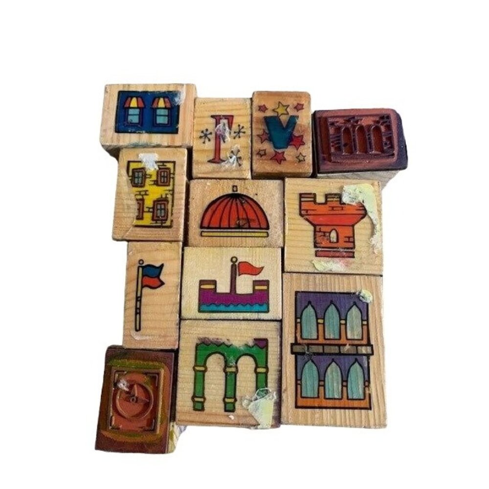 Melissa & Doug Wooden Block Rubber Stamp Set Mixed Images Flaws